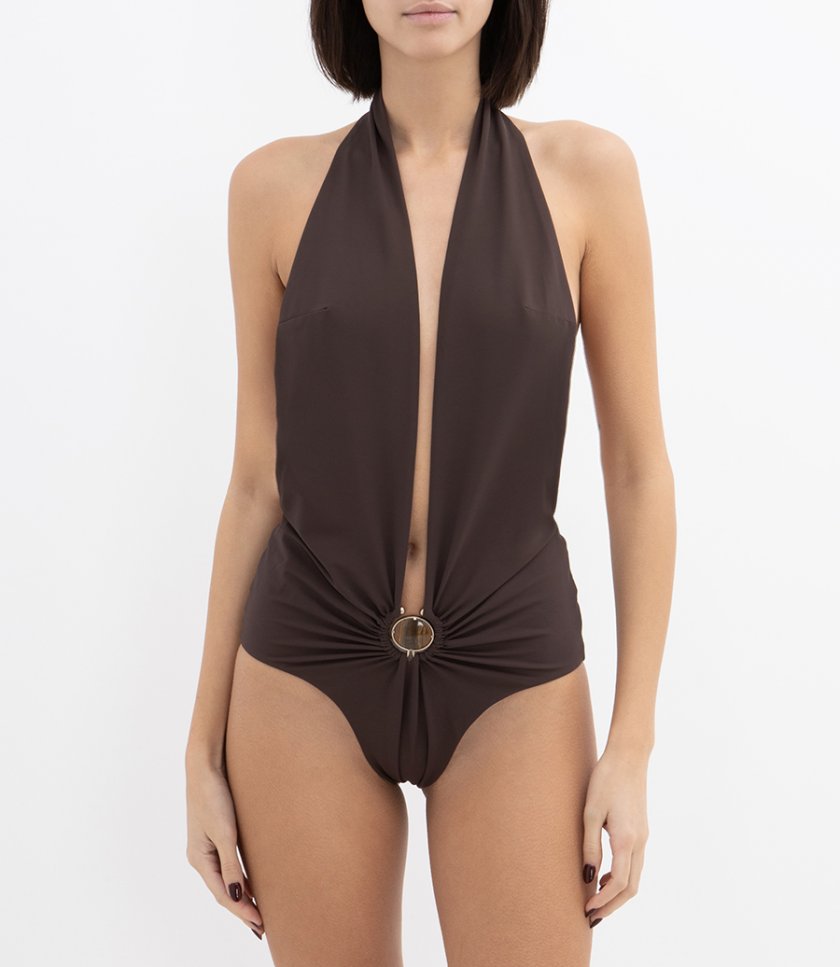 MINERAL STONE RUCHED HALTER ONE PIECE