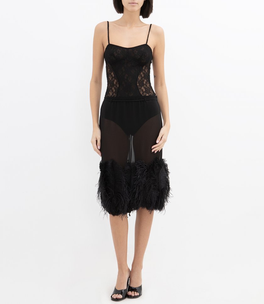 FEATHER DETAILED MIDI SKIRT
