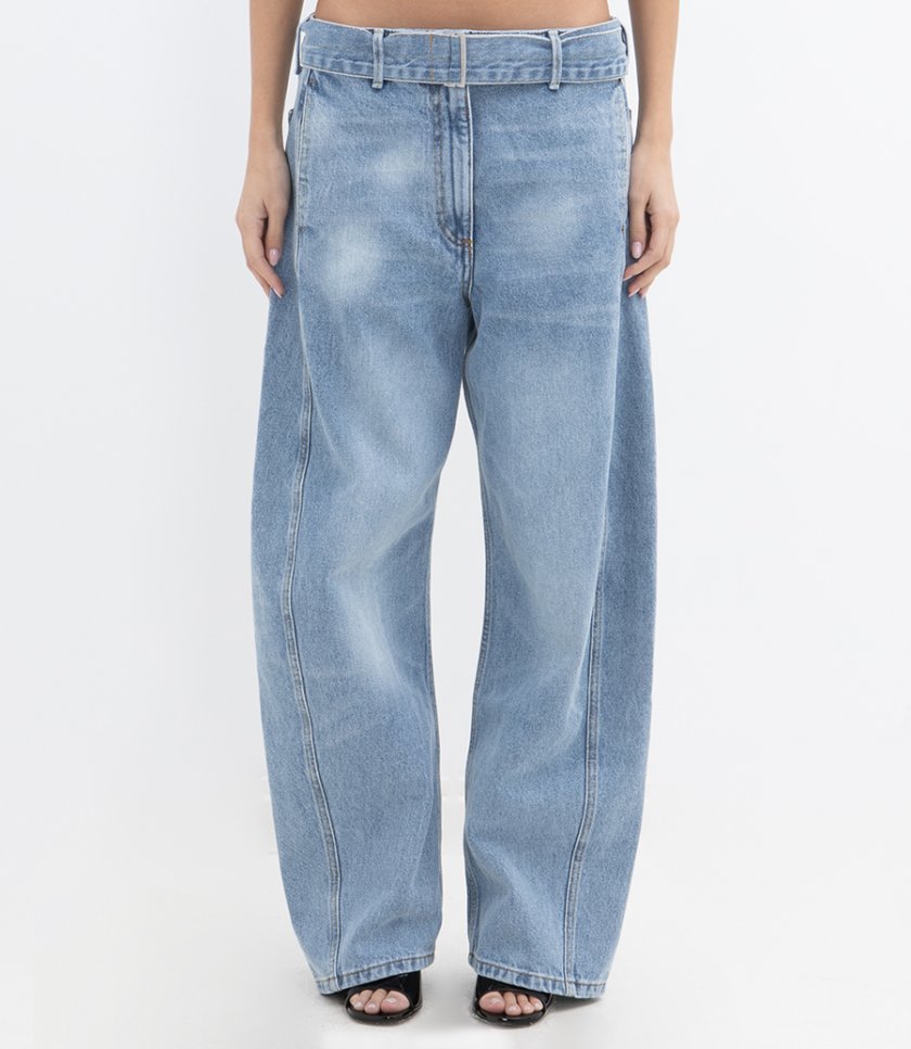 BELTED WIDE LEG DENIM PANTS