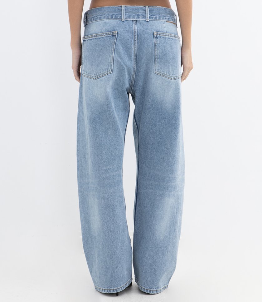 BELTED WIDE LEG DENIM PANTS