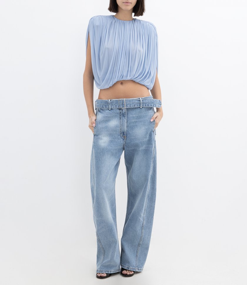 BELTED WIDE LEG DENIM PANTS