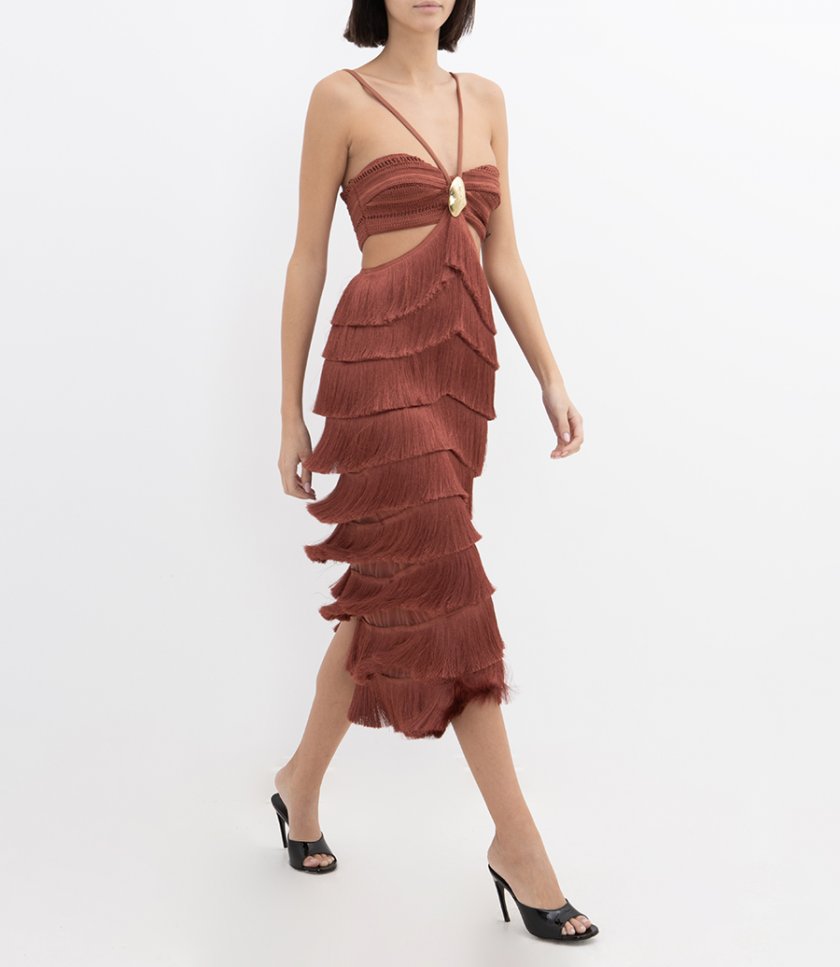 AMETHYST FRINGE MIDI DRESS