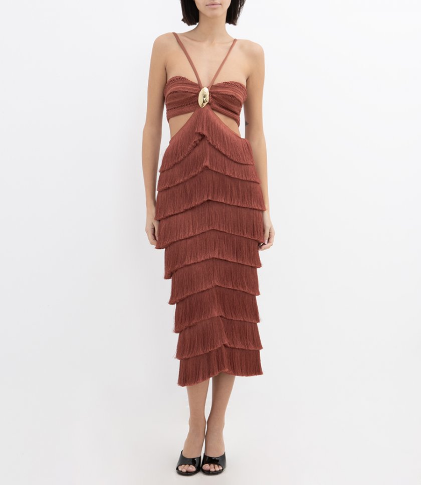 AMETHYST FRINGE MIDI DRESS