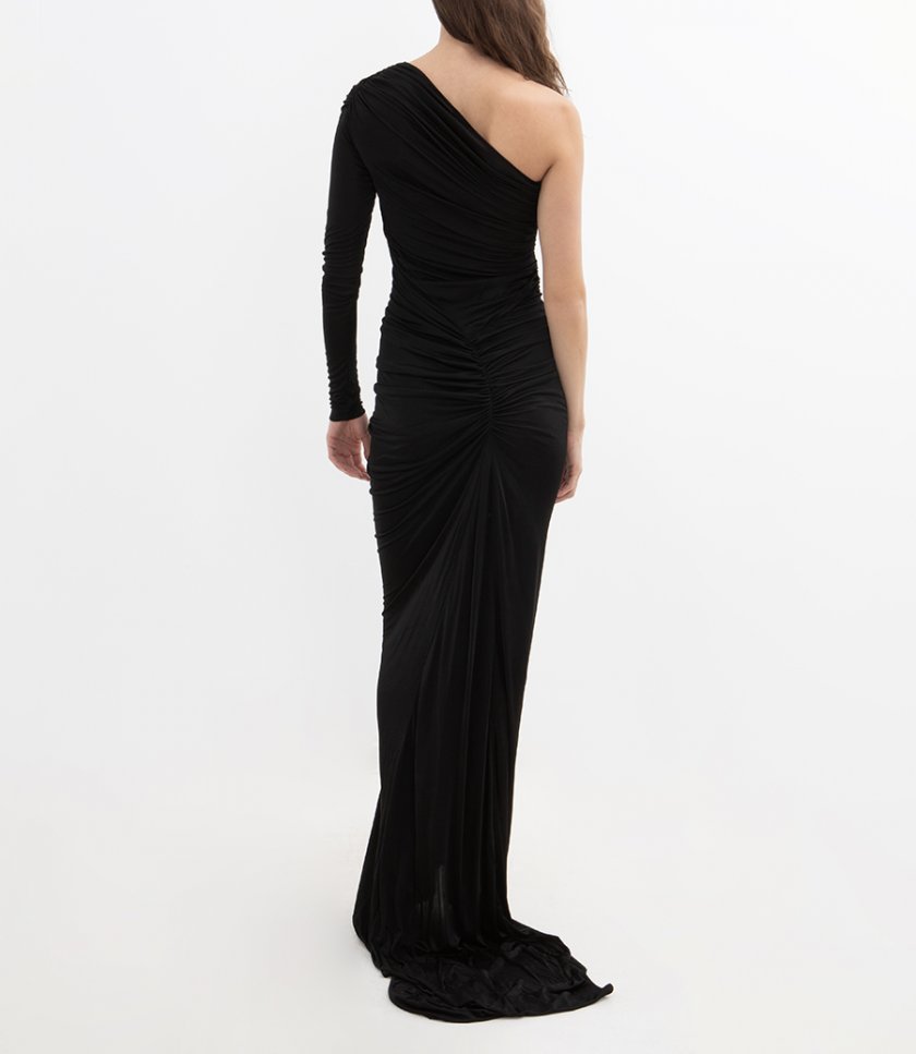 ONE SLEEVE RUCHED GOWN DRESS