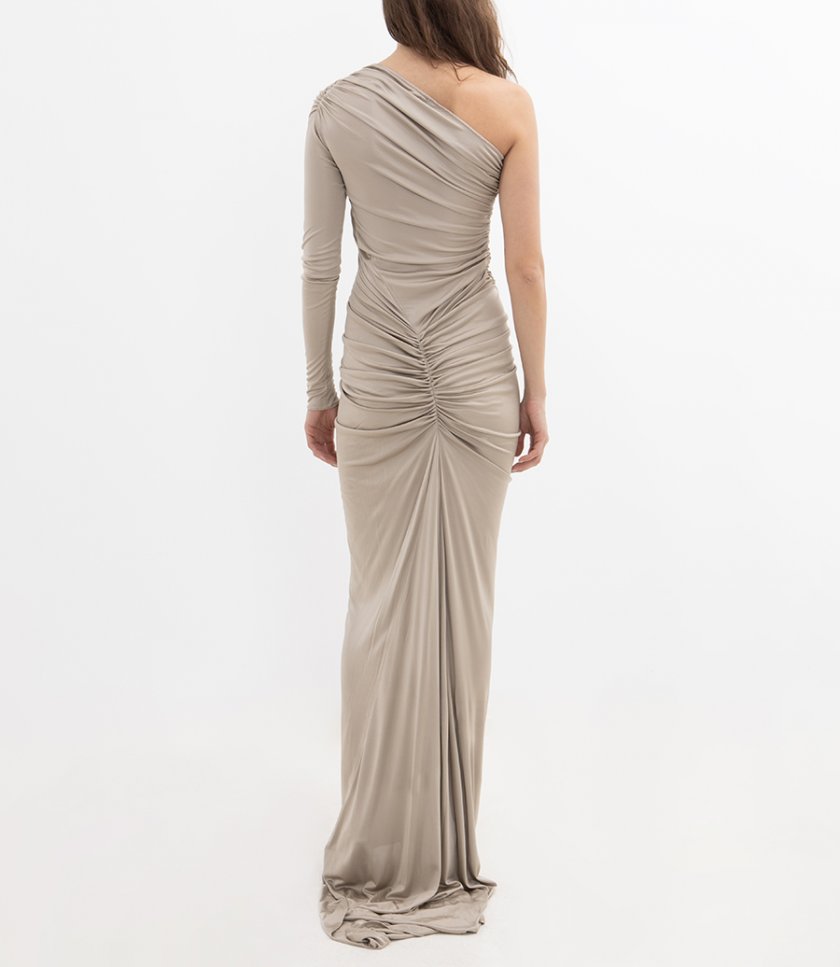 ONE SLEEVE RUCHED GOWN DRESS