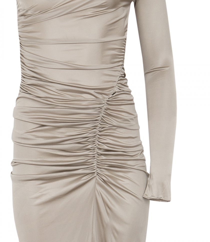 ONE SLEEVE RUCHED GOWN DRESS