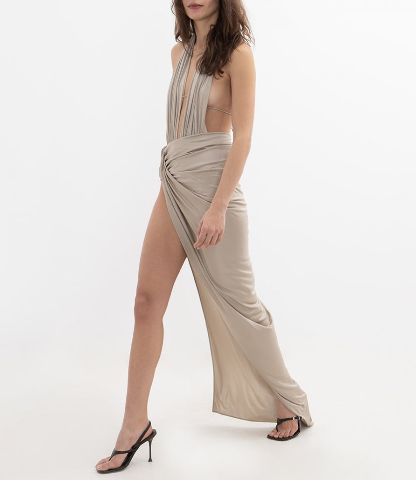 OPEN DRAPED GOWN DRESS