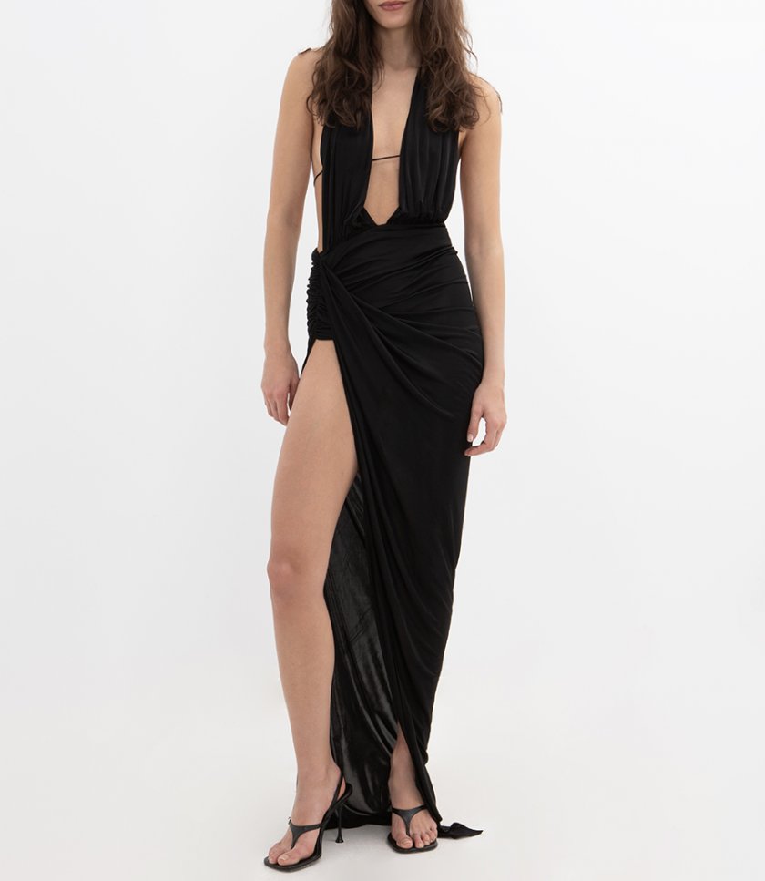 OPEN DRAPED GOWN DRESS