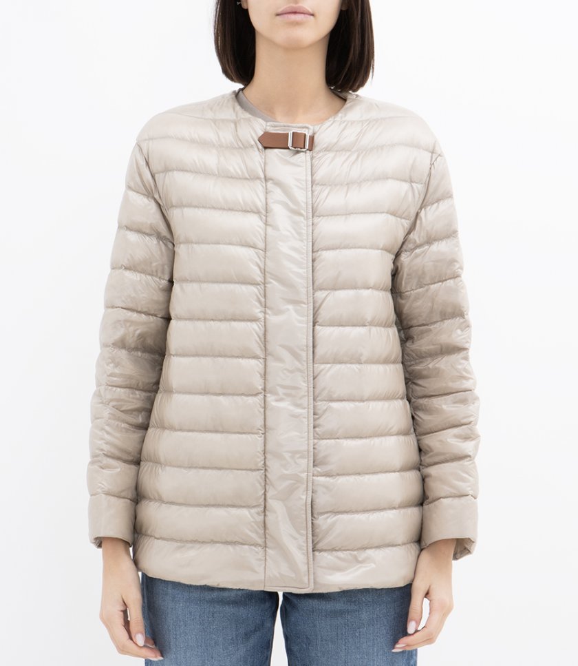DOWN JACKET WITH LEATHER DETAIL