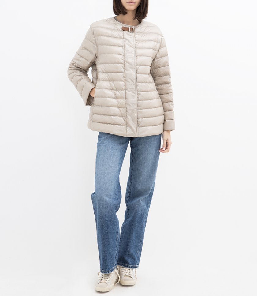 DOWN JACKET WITH LEATHER DETAIL