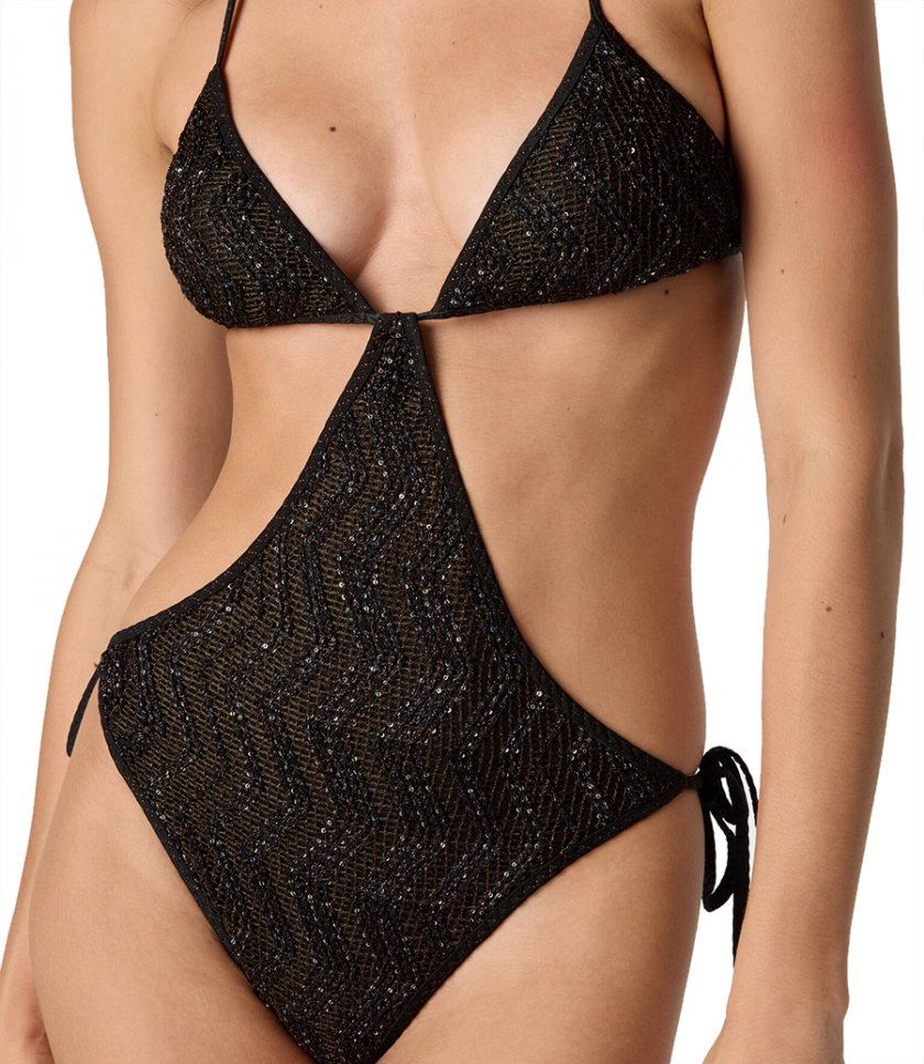ZIGZAG MESH TRIKINI WITH SEQUINS