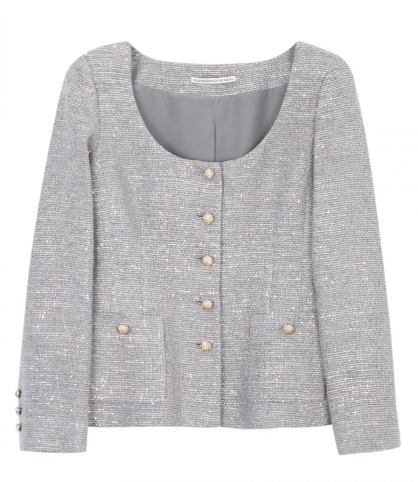 SEQUIN TWEED ROUND NECKLINE JACKET