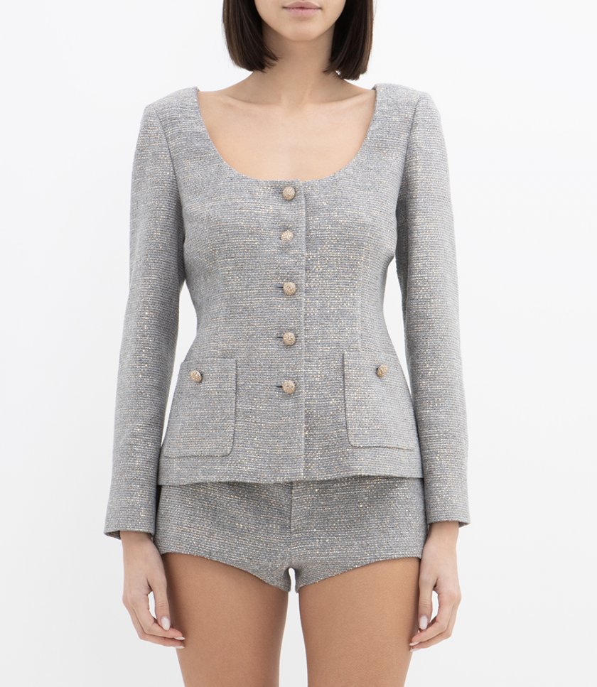SEQUIN TWEED ROUND NECKLINE JACKET