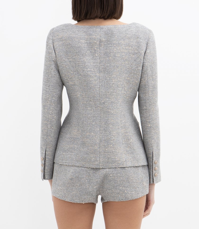 SEQUIN TWEED ROUND NECKLINE JACKET