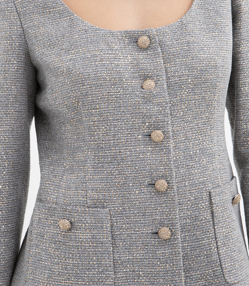SEQUIN TWEED ROUND NECKLINE JACKET