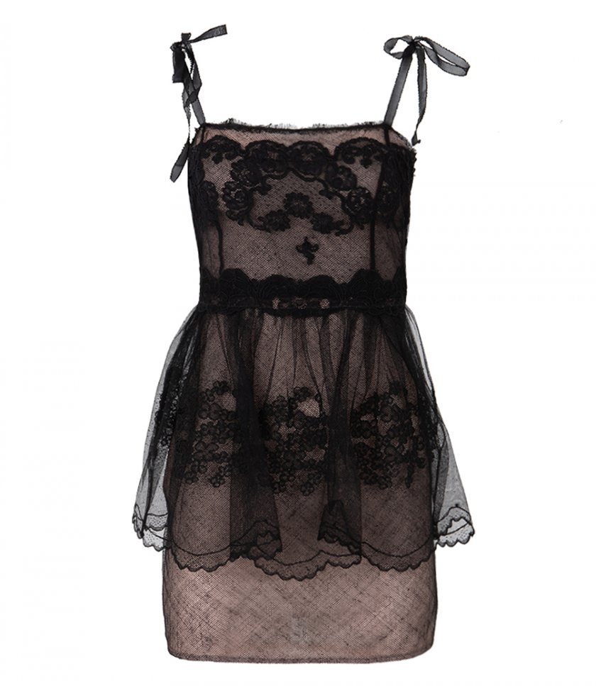 ALESSANDRA RICH - EMBROIDERED TULLE MINI DRESS WITH PEPLUM