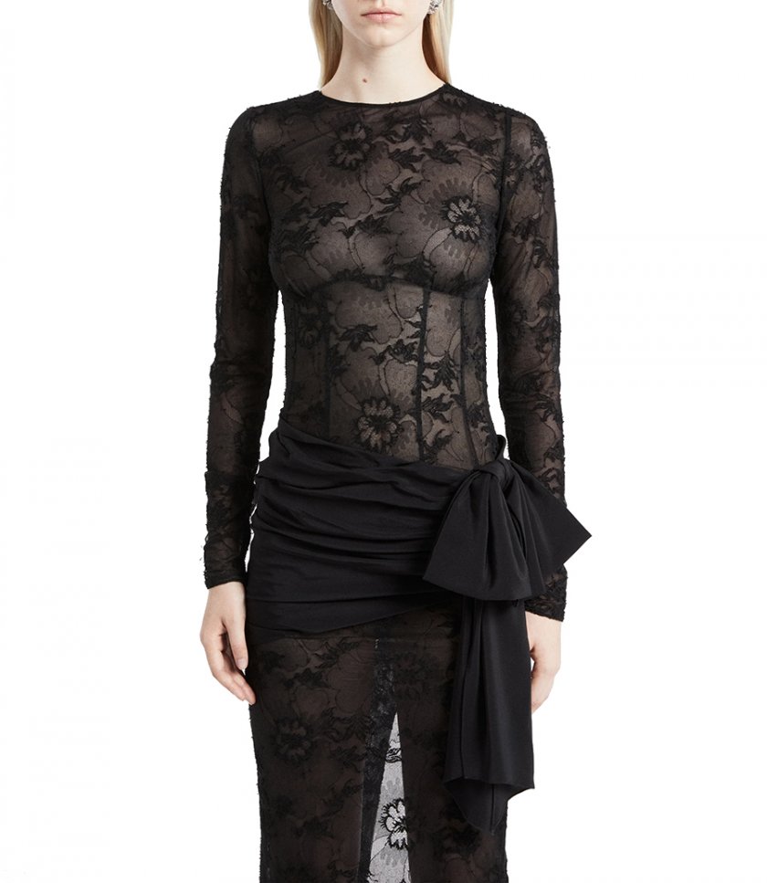 LACE BUSTIER DRESS WITH SILK CDC BOW