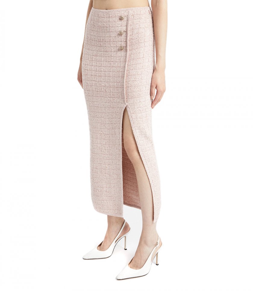 SEQUIN KNIT MIDI SKIRT WITH SIDE SPLIT