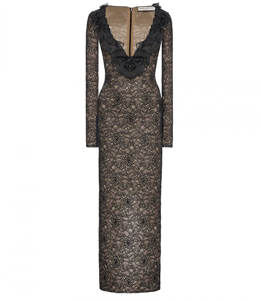 ALESSANDRA RICH - STRETCH LACE DRESS WITH ORGANZA RUFFLES