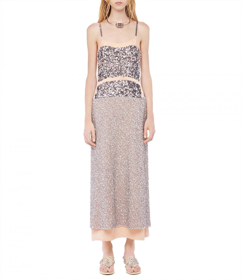 CHIFFON DRESS WITH SILVER SEQUINS