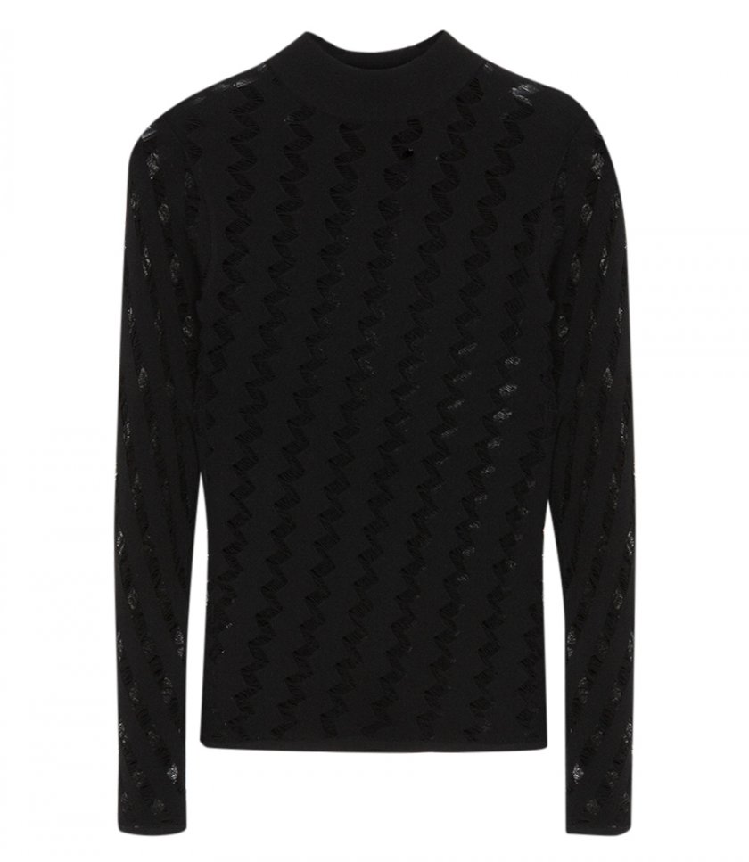 KNITWEAR - OPENWORK PULLOVER WITH TURTLE NECK