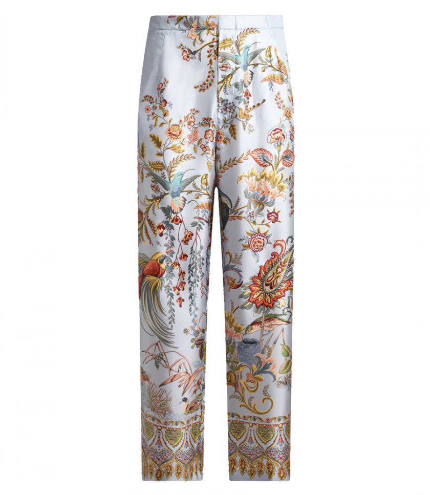 TROUSERS - PLACED FLORA AND FAUNA PRINT TROUSER