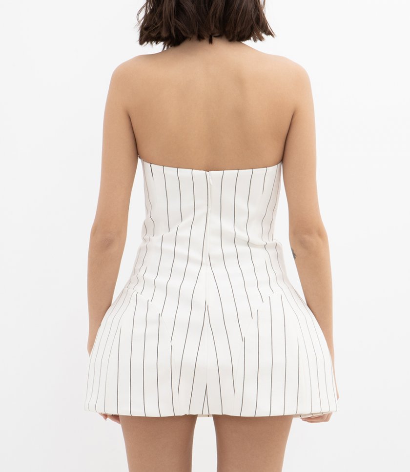STRAPLESS PINSTRIPE SHORT DRESS