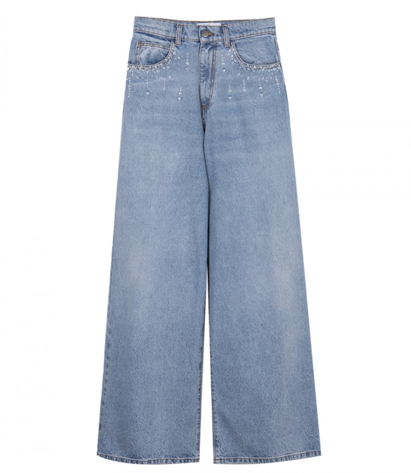 JEANS - DIDE LEG EMBALLISHED DENIM JEANS