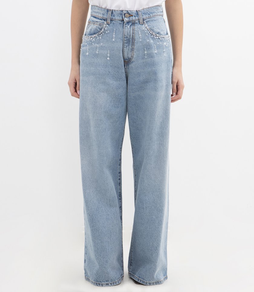 DIDE LEG EMBALLISHED DENIM JEANS