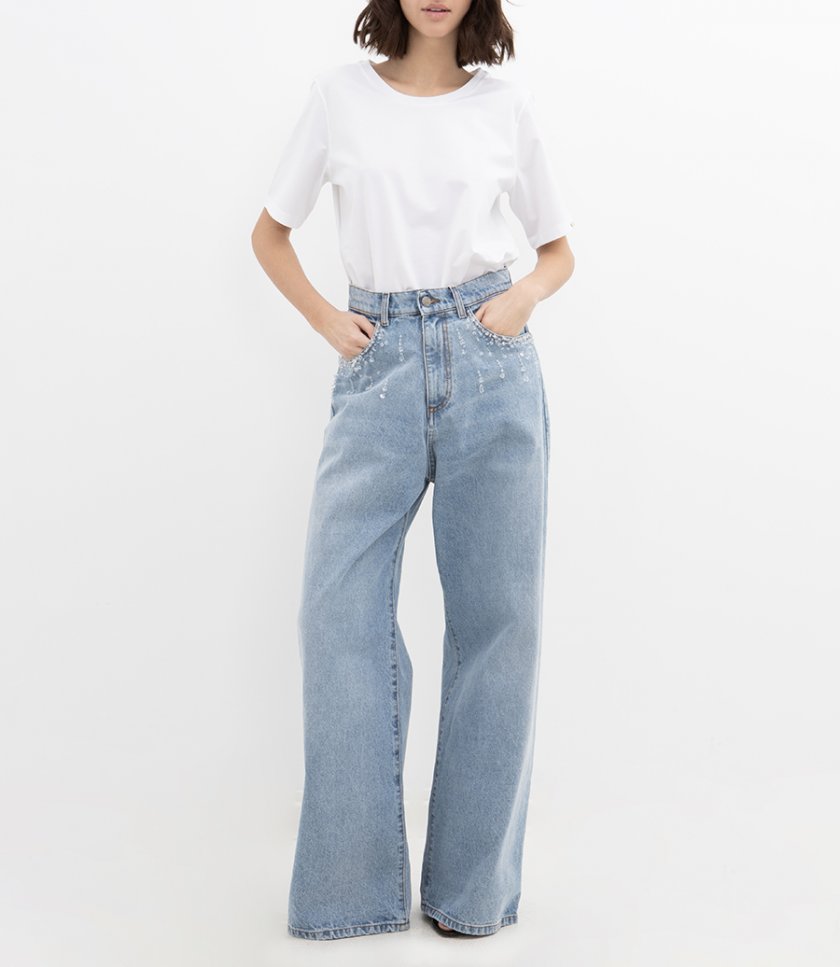DIDE LEG EMBALLISHED DENIM JEANS