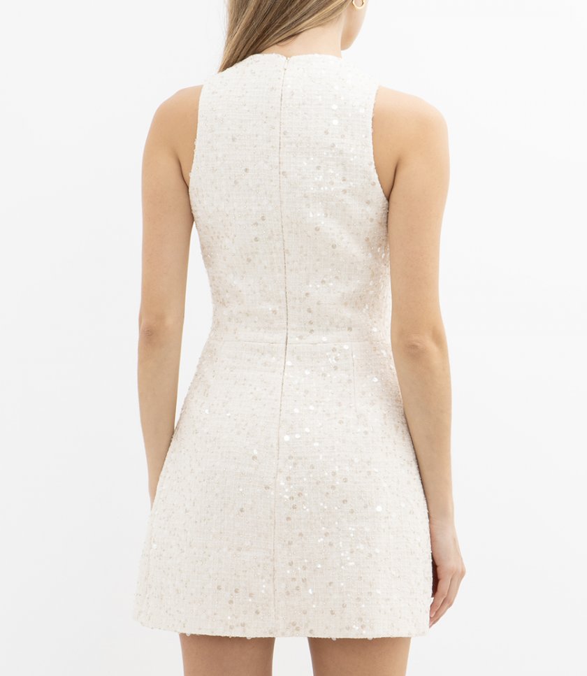 SLEEVELESS SEQUIN BOUCLE DRESS