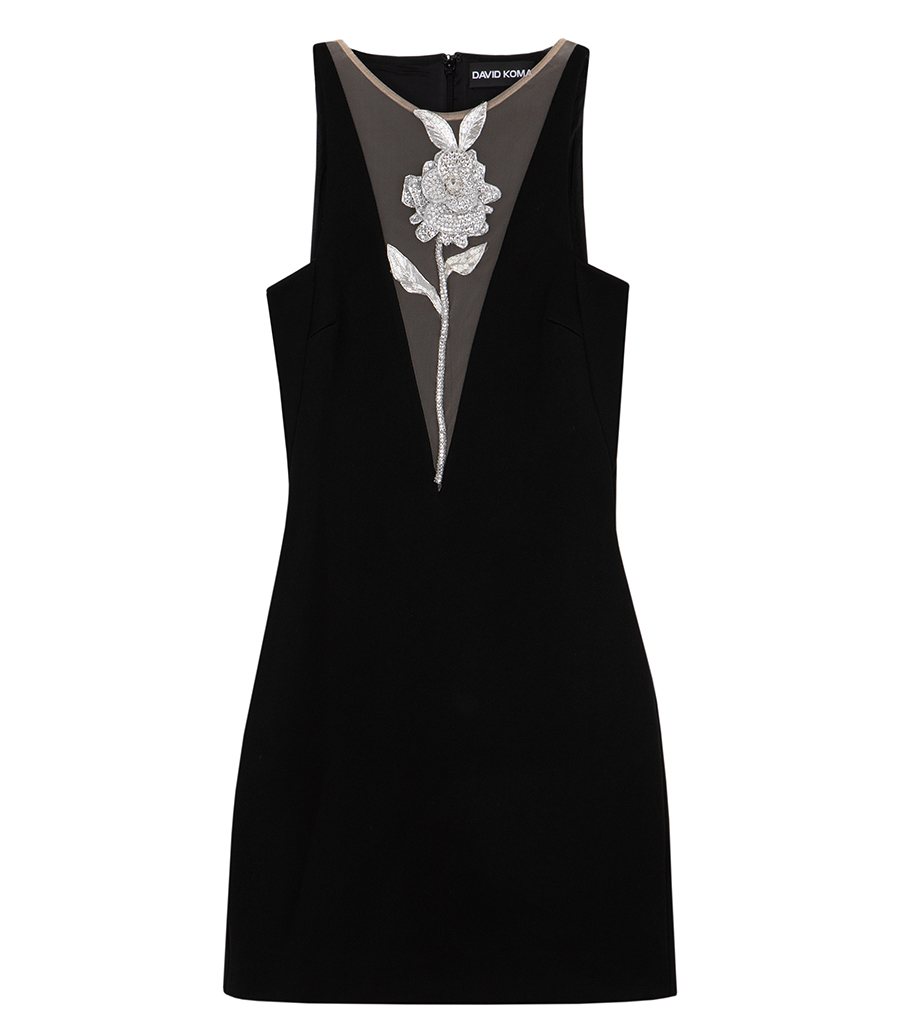 DAVID KOMA - CRYSTAL ROSE EMBROIDERED MINI DRESS