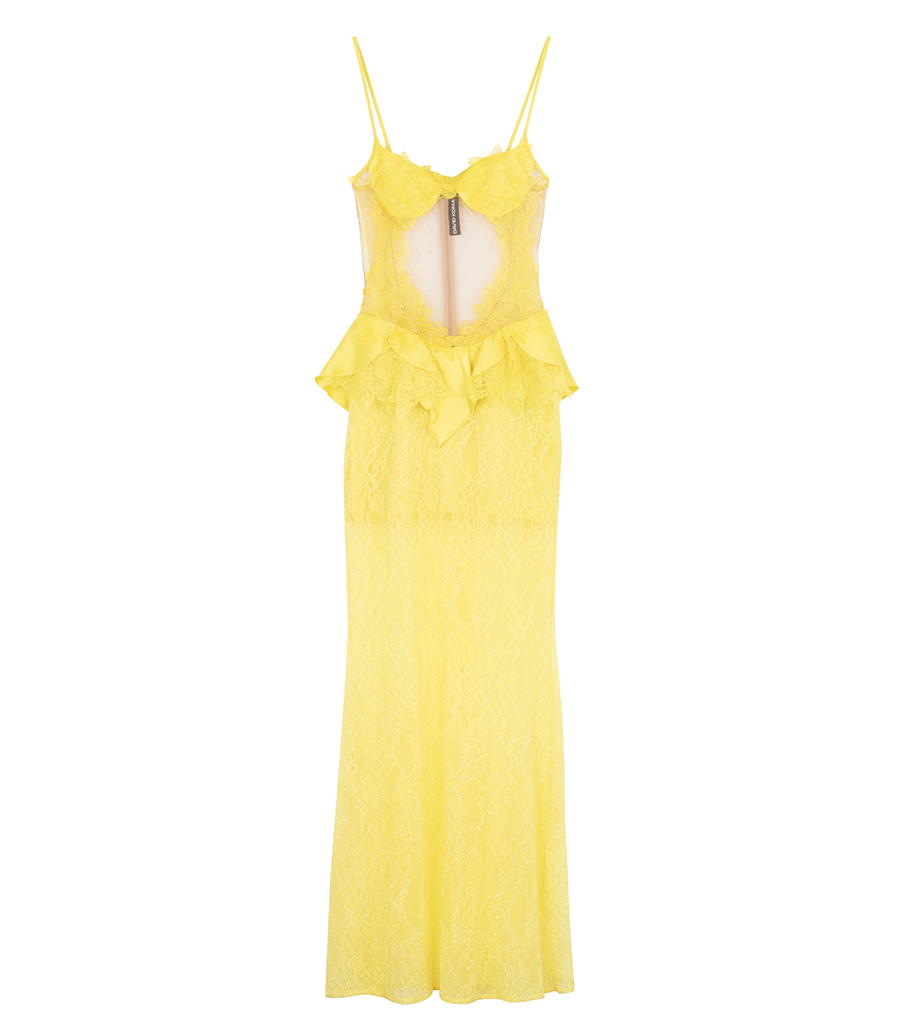 DAVID KOMA - LACE PEPLUM LONG DRESS