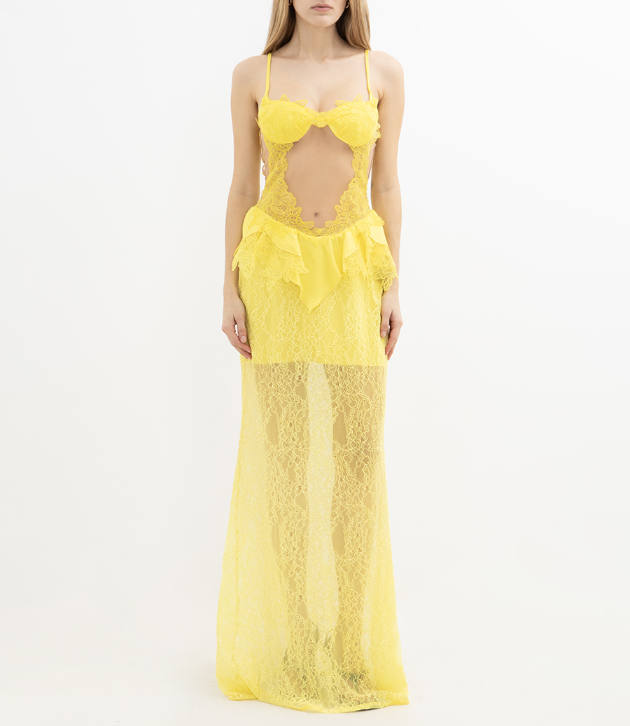 LACE PEPLUM LONG DRESS