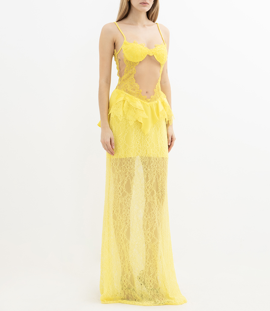 LACE PEPLUM LONG DRESS