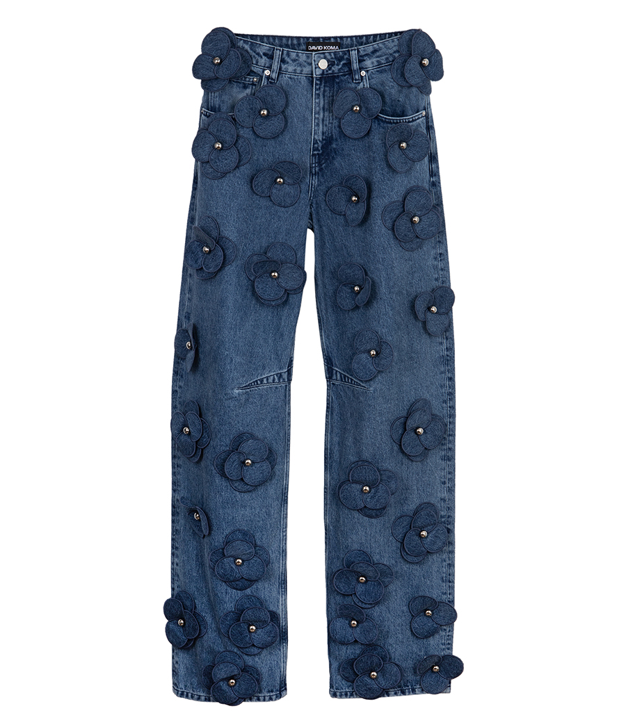 DAVID KOMA - 3D FLOWER EMBROIDERED JEANS