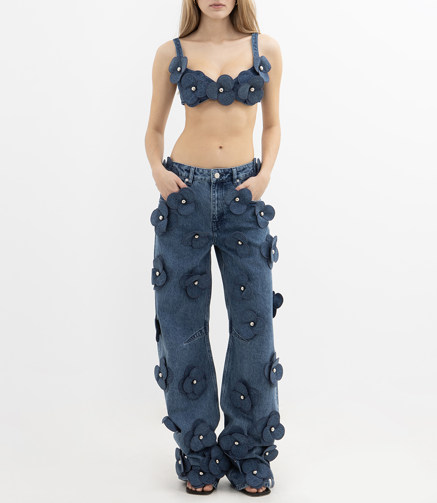 3D FLOWER EMBROIDERED JEANS