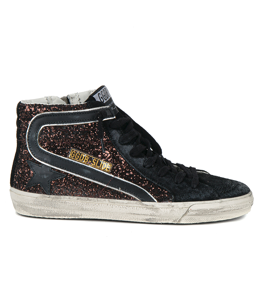 GOLDEN GOOSE  - COFFEE BROWN GLITTER SLIDE