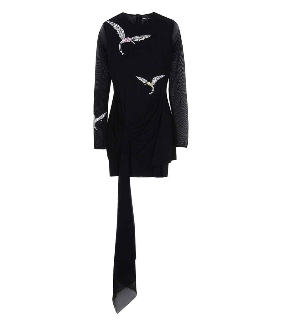 DAVID KOMA - HUMMINGBIRD RHINESTONE MESH DRESS