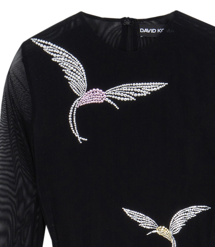 HUMMINGBIRD RHINESTONE MESH DRESS