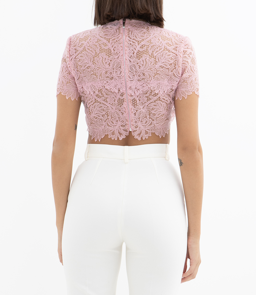 SHORT SLEEVE CROP LACE TOP