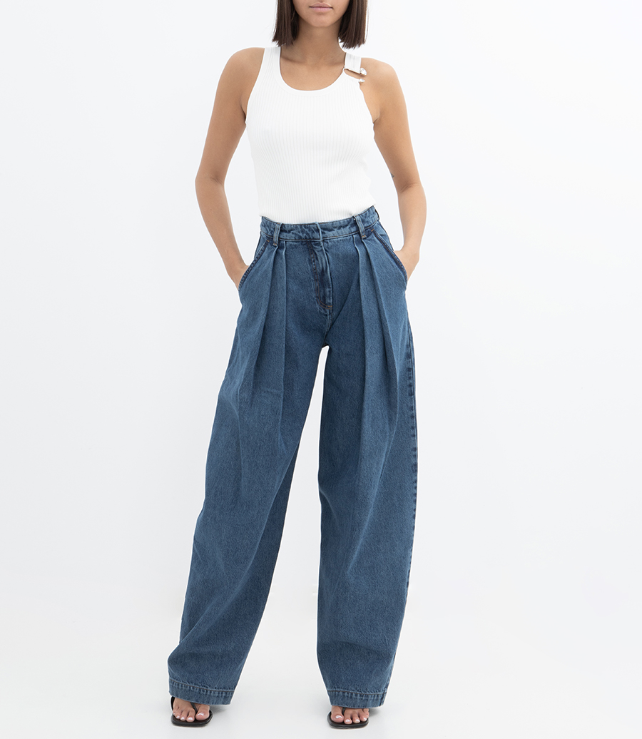 WIDE LEG DENIM TROUSERS