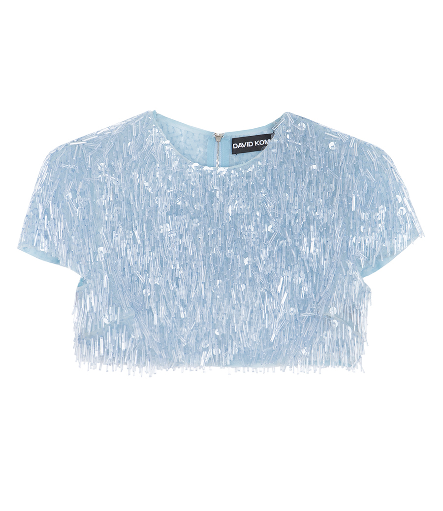 DAVID KOMA - GLASS SEQUIN EMBROIDERED CROP TOP