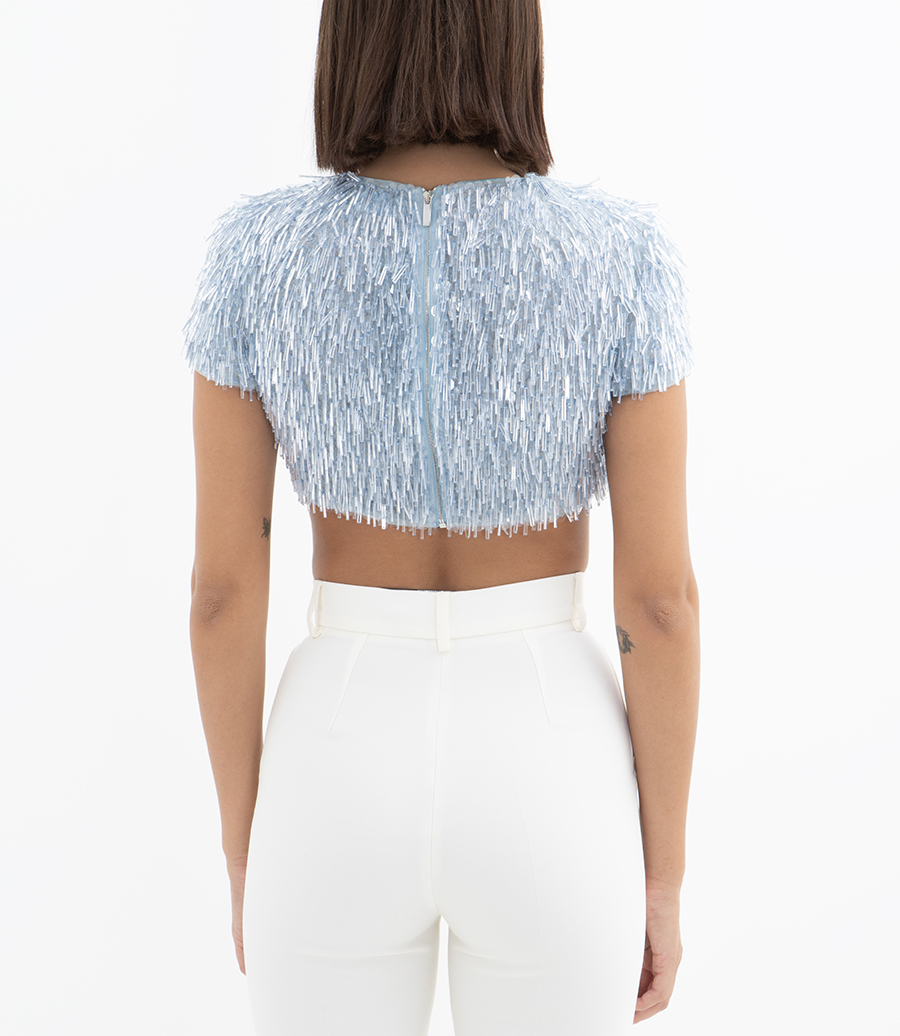 GLASS SEQUIN EMBROIDERED CROP TOP