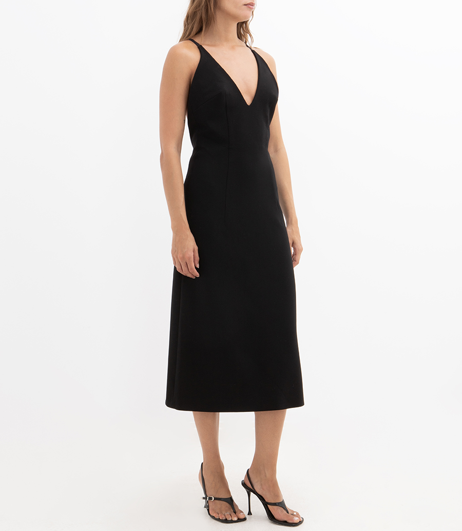DEEP V NECKLINE MIDI DRESS