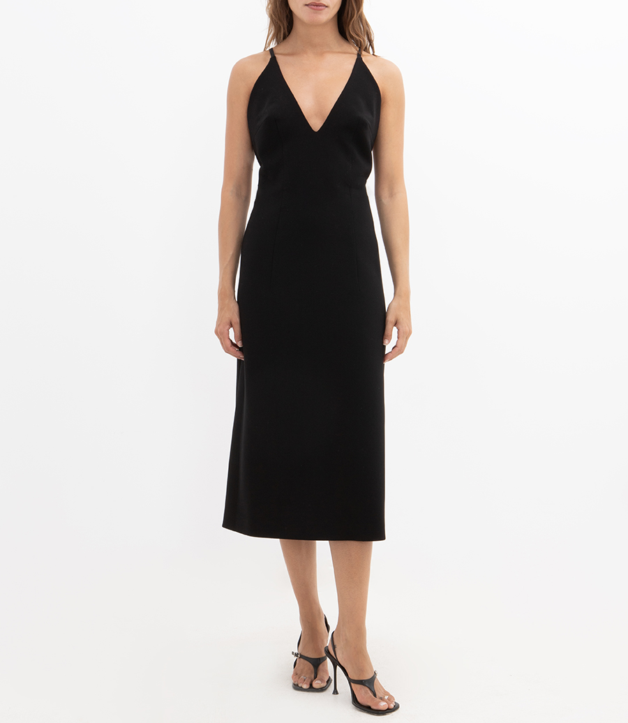 DEEP V NECKLINE MIDI DRESS