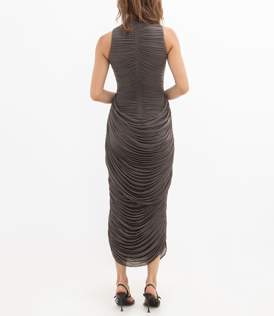 HIGH NECK DRAPED MIDI DRESS