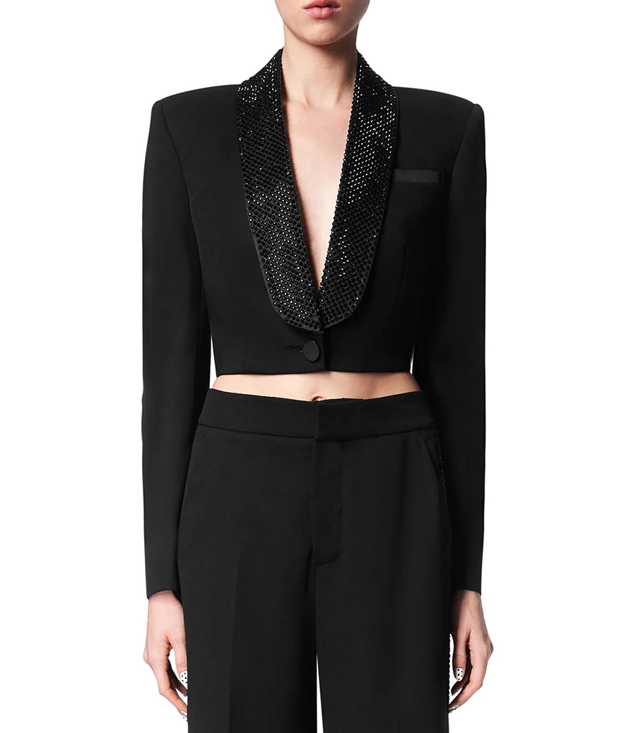 CRYSTAL EMBELLISEHD CROPPED BLAZER