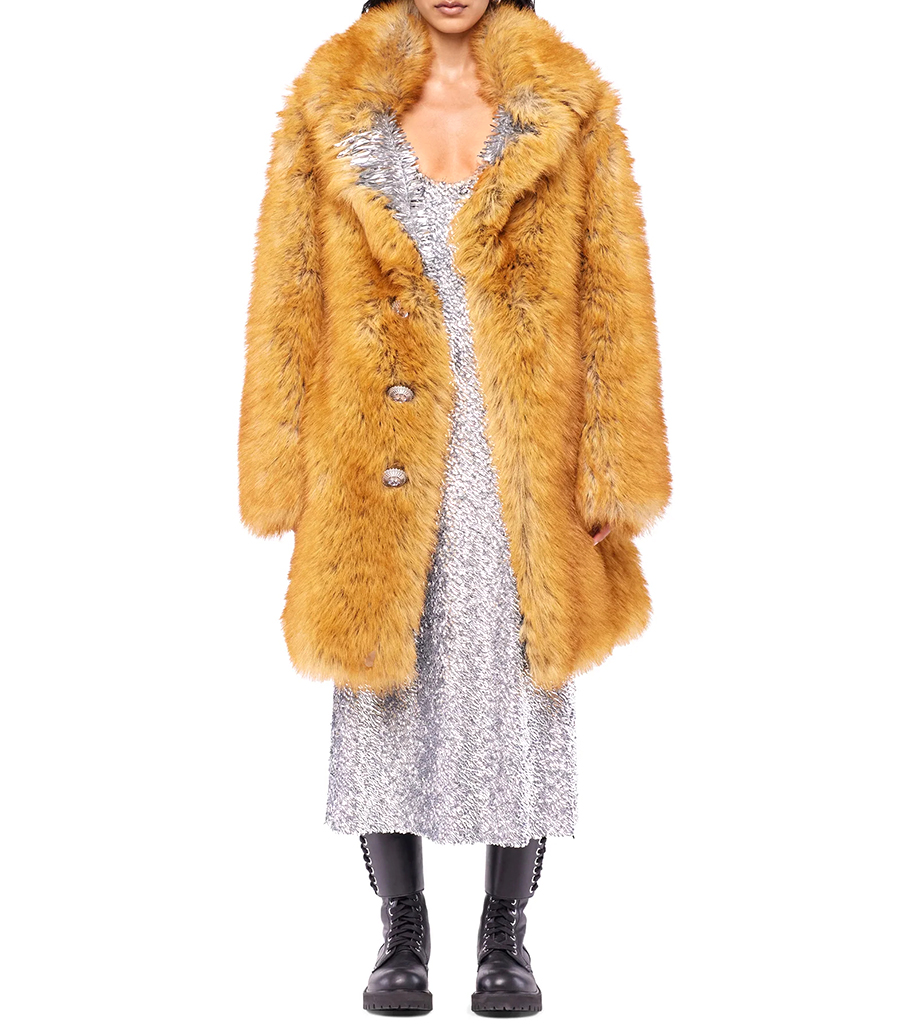 SEQUIN DETAILS FUR COAT