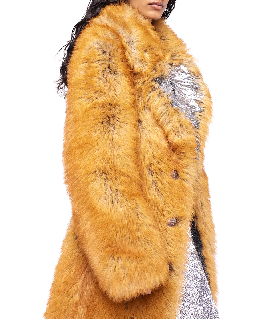 SEQUIN DETAILS FUR COAT